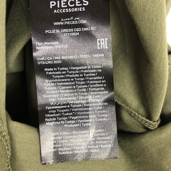 PIECES olive green padded shoulder mini T-shirt dress. - Picture 6 of 11